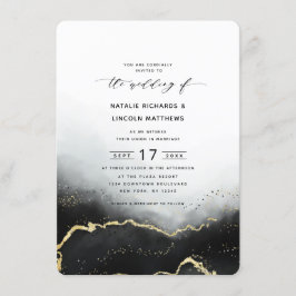 Ethereal Mist Ombre Black Gold Foil Script Hochzei Einladung
