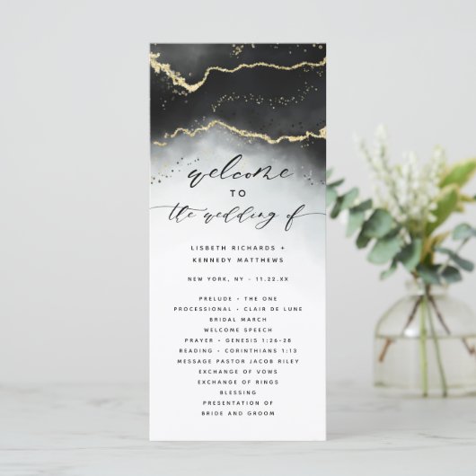 Ethereal Mist Ombre Black Moody Hochzeitfeier Programm (Stehend Vorderseite)