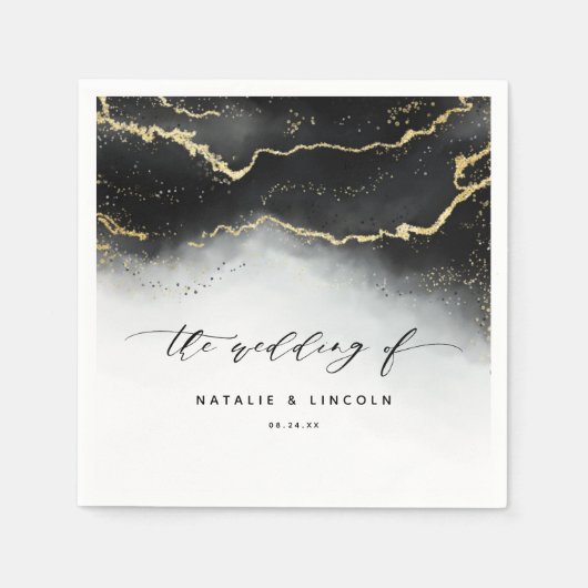 Ethereal Mist Ombre Black Moody Wedding Monogram Serviette (Vorderseite)