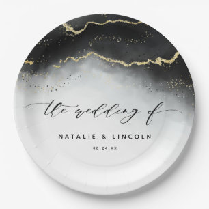 Ethereal Mist Ombre Black Watercolor Moody Wedding Pappteller