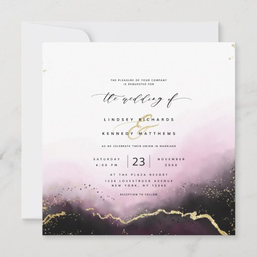 Ethereal Mist Ombre Burgundy Luxury Square Wedding Einladung (Vorderseite)