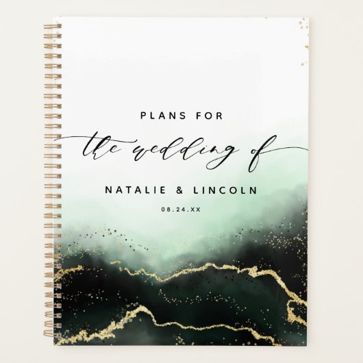 Ethereal Mist Ombre Emerald Watercolor Wedding Planer (Vorderseite)