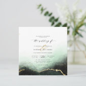 Ethereal Mist Ombre Green Luxury Square Wedding Einladung (Stehend Vorderseite)