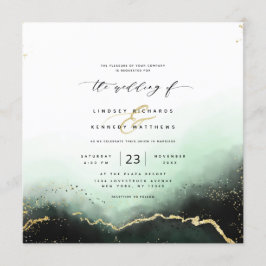 Ethereal Mist Ombre Green Luxury Square Wedding Einladung