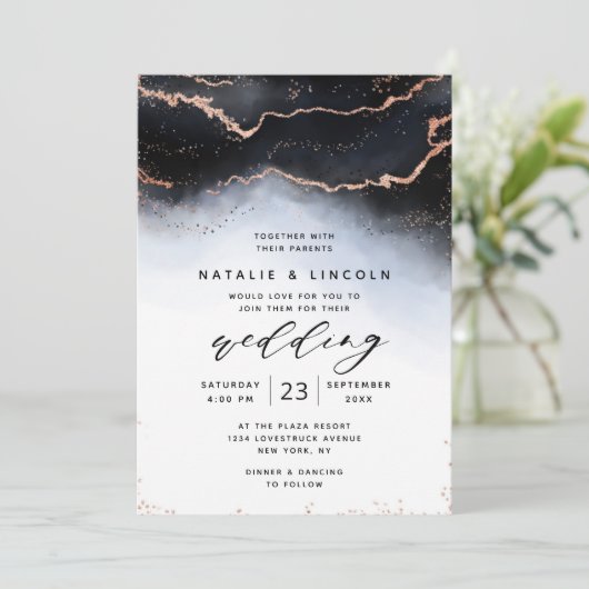 Ethereal Mist Ombre Marine Wasserfarbe Moody Weddi Einladung (Stehend Vorderseite)