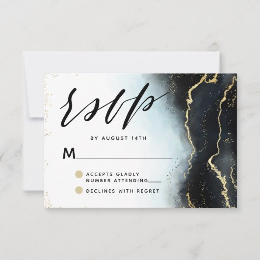 Ethereal Mist Ombre Navy Blue Edgy Moody Wedding RSVP Karte (Vorderseite)