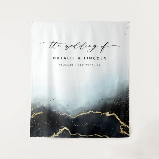 Ethereal Mist Ombre Navy Blue Foto Stand Hintergru Wandteppich (Vorderseite)