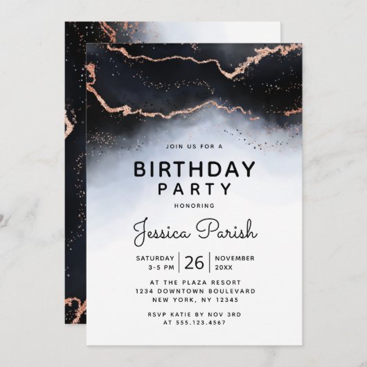 Ethereal Mist Ombre Navy Blue Moody Birthday Party Einladung (Vorne/Hinten)