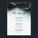 Ethereal Mist Ombre Navy Blue Moody Gilded Dinner Menükarte<br><div class="desc">Ethereal Mist Ombre Navy Blue Watercolor Moody Wedding Design mit handgemalten Aquarellfarbe misty waschen Hintergrund Textur verblassen, Gold-Folie aussehen Weinlinien, und Spuren von Konfetti Punkte und Kanten. Ein trendiger und moderner Look für jede Jahreszeit mit sanfter, verträumter Farbpalette : Schwarz, Navy, Dusty Blue, White und Gold, mit einem schicken, beliebten...</div>
