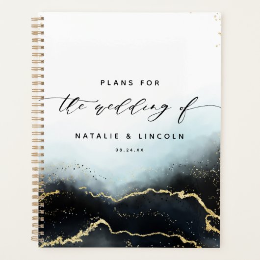 Ethereal Mist Ombre Navy Blue Watercolor Wedding Planer (Vorderseite)