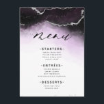 Ethereal Mist Ombre Ultra Violet Gilded Dinner Menükarte<br><div class="desc">Ethereal Mist Ombre Ultra Violet Watercolor Moody Wedding Design mit handgemalten Aquarellfarben misty waschen Hintergrund Textur, Silver-Folie Look Veining Linien, und Spuren von Konfetti Punkte und Kanten. Ein trendiger und moderner Look für jede Jahreszeit mit sanfter, verträumter Farbpalette : Schwarz, Lila, Amethyst, Weiß und Silber, mit einem schicken, beliebten Schriftart...</div>