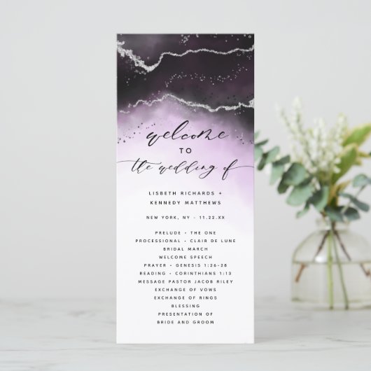 Ethereal Mist Ombre Ultra Violet Hochzeit Zeremoni Programm (Stehend Vorderseite)