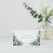 Ethereal Misty Forest Lake White Floral Gold Frame Visitenkarte (Stehend Vorderseite)