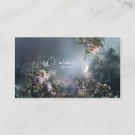 Ethereal Misty Forest Rose Floral Gold Frame Visitenkarte (Vorderseite)