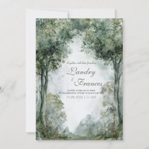 Ethereal Misty Forest Vintag Painting Wedding Einladung