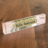 Ethereal Moody Pink Black Gold Inky Glam Desk Name Namensplakette (Seite)