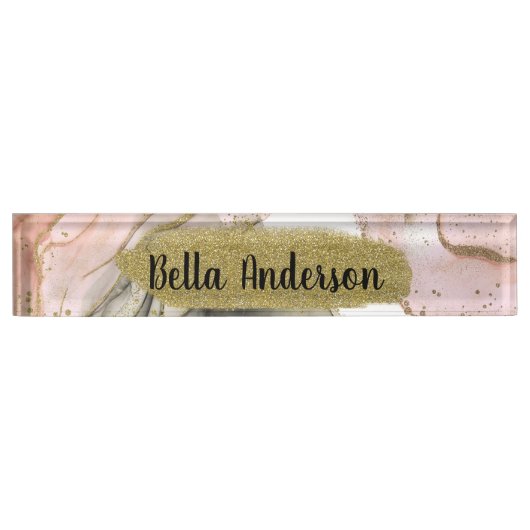 Ethereal Moody Pink Black Gold Inky Glam Desk Name Namensplakette (Vorderseite)