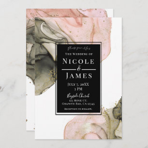 Ethereal Moody Pink Black Gold Inky Hochzeit Einladung