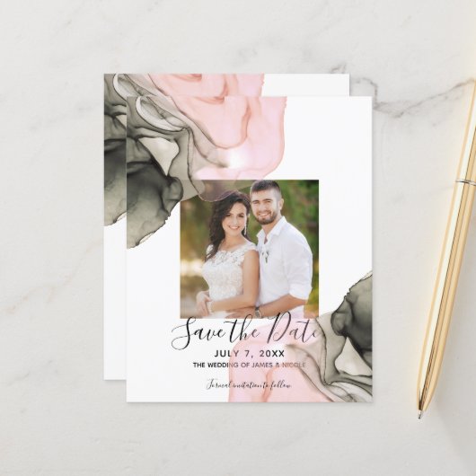Ethereal Moody Pink Black Inky Save the Date (Vorderseite/Rückseite Beispiel)