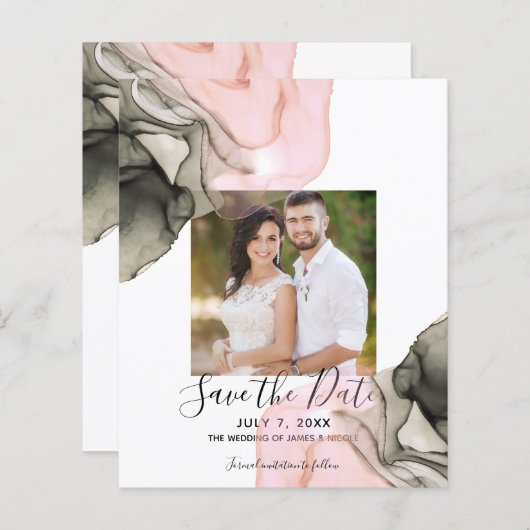 Ethereal Moody Pink Black Inky Save the Date (Vorne/Hinten)