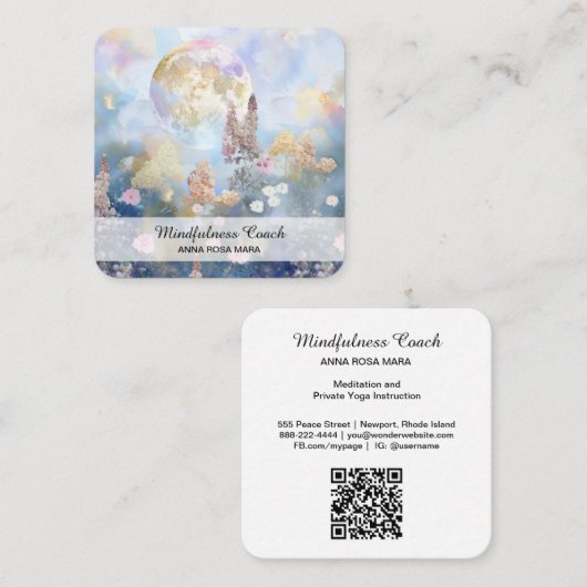 *~* Ethereal Moon Lavender Blume QR Floral AP70 Quadratische Visitenkarte (Vorne/Hinten)