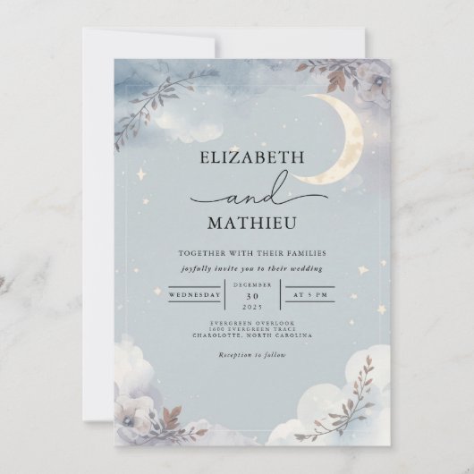 Ethereal-Moonlit-Blumenhochzeit Einladung (Vorderseite)