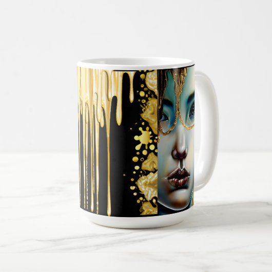 Ethereal Mystical Fantasy Art Black and Gold Kaffeetasse (VorderseiteRechts)