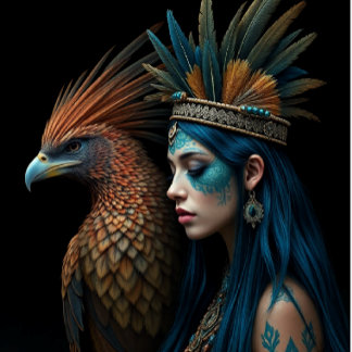 Ethereal Native Girl with pretty bird Seidenpapier