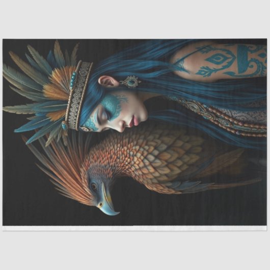Ethereal Native Girl with pretty bird Seidenpapier (Vorderseite)