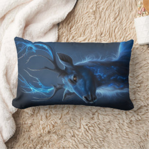 Ethereal Neon Stag   Mystic Blue Fantasy Deer Deco Lendenkissen