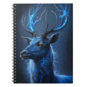 Ethereal Neon Stag   Mystic Blue Fantasy Deer Note Notizblock