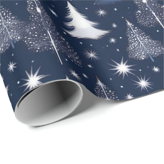 Ethereal Night Sky Snowy Trees Holiday Geschenk Ra Geschenkpapier (Rolleneckpunkt)