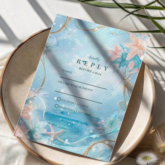 Ethereal Ocean Light Wedding RSVP Karte