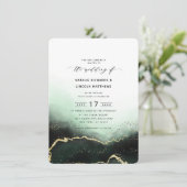 Ethereal Ombre Emerald Gold Foil Script Wedding Einladung (Stehend Vorderseite)