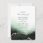 Ethereal Ombre Emerald Gold Foil Script Wedding Einladung (Vorderseite)