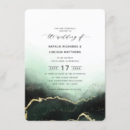 Ethereal Ombre Emerald Gold Foil Script Wedding Einladung