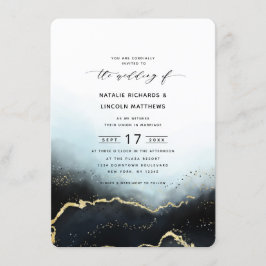 Ethereal Ombre Navy Blue Gold Foil Script Hochzeit Einladung