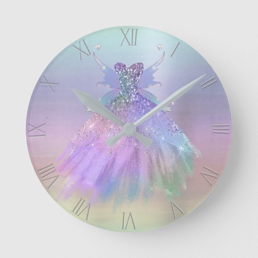 Ethereal Pastel Holographic Fairy Wing Gown Runde Wanduhr (Vorderseite)