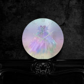 Ethereal Pastel Holographic Fairy Wing Gown Runde Wanduhr