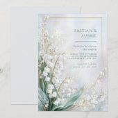 Ethereal Pastel Lily Valley Gold Frame Wedding Einladung (Vorne/Hinten)