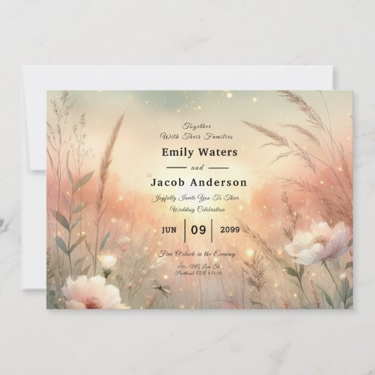 Ethereal Pastel Wildflower Field Wedding Einladung (Vorderseite)