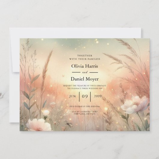 Ethereal Pastel Wildflower Field Wedding Einladung (Vorderseite)