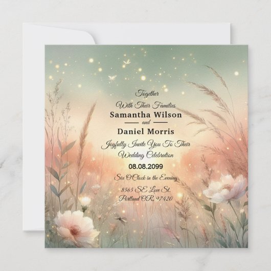 Ethereal Pastel Wildflower Field Wedding Einladung (Vorderseite)