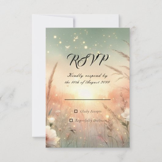 Ethereal Pastel Wildflower Field Wedding RSVP Karte (Vorderseite)