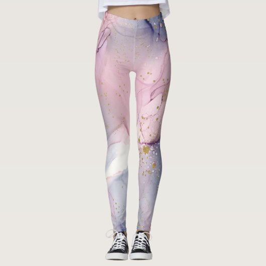 Ethereal Periwinkle Pink & Gold Inky Fantasy Glam Leggings (Vorderseite)