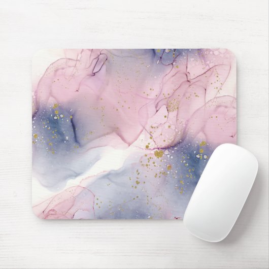 Ethereal Periwinkle Pink & Gold Inky Fantasy Glam Mousepad (Mit Mouse)