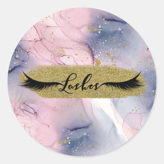 Ethereal Periwinkle Pink Gold Inky Fantasy Lashes Runder Aufkleber (Vorderseite)