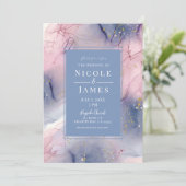 Ethereal Periwinkle Pink Gold Inky Fantasy Wedding Einladung (Stehend Vorderseite)