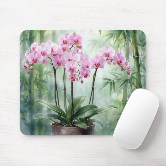 Ethereal Pink Orchids and Bamboo Mousepad (Mit Mouse)