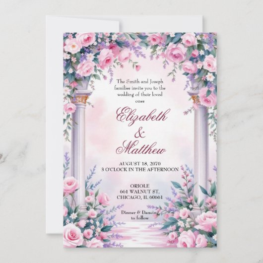 Ethereal Pink Rose Column Wedding Invitation Einladung (Vorderseite)